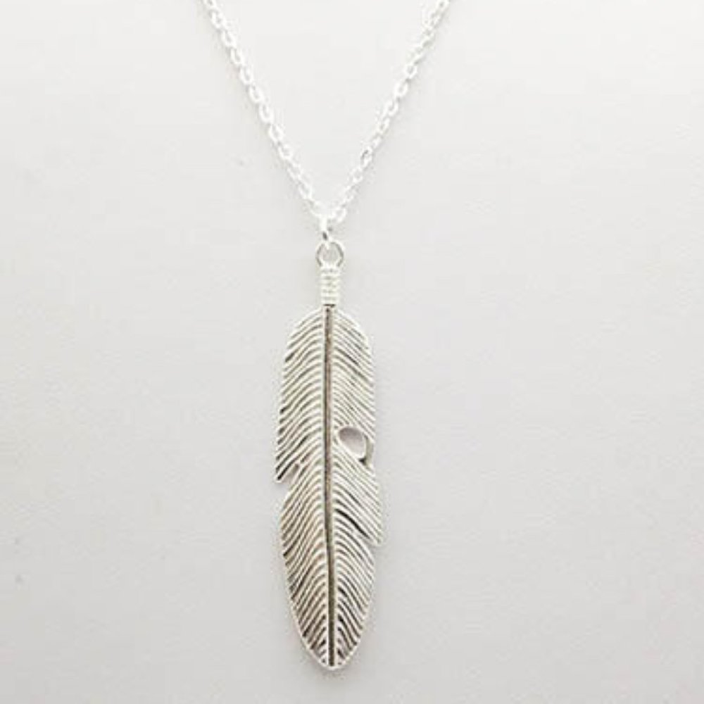 Solid Long Feather Pendant Sweater Chain Necklace